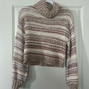 Altar'd State Brown and Cream Striped Turtleneck Sweater